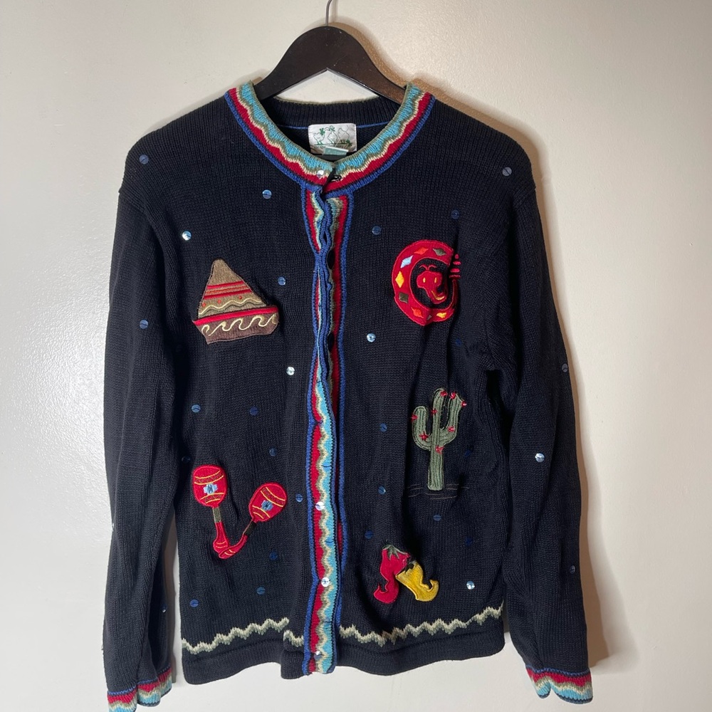 Vintage Quacker Factory Southwestern Cardigan Sweater Embroidered Size Medium